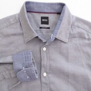 Hugo Boss Mens Button Down Shirt Gray Lukas_53 Regular Fit Geometric Large